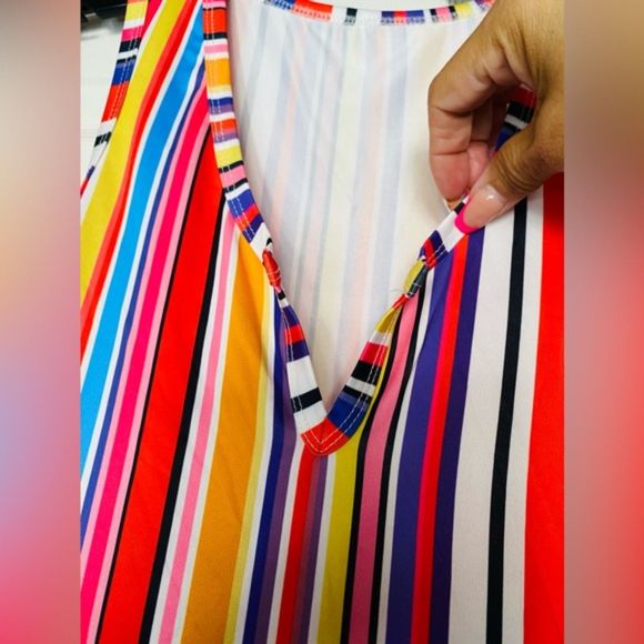 SHEIN Striped Notched Bodycon Dress Sleeveless Multicolor - Size L - Picture 7 of 11